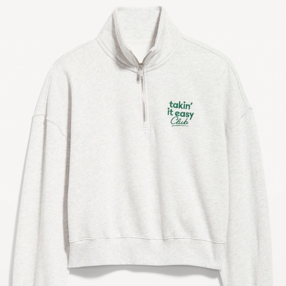 NWT OLD NAVY Fleece 1/2-Zip Cropped Pullover Color: Light Gray Heather half-zip - Picture 1 of 6